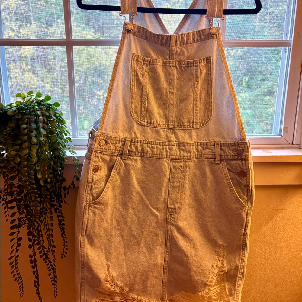 Light Blue Distressed Denim Overall Dress